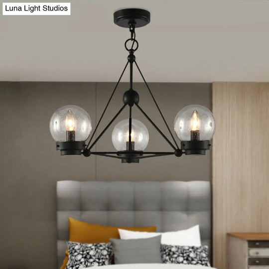 Modern Black Triangle Design Chandelier Pendant With Clear Frosted Glass - 3 Lights Living Room