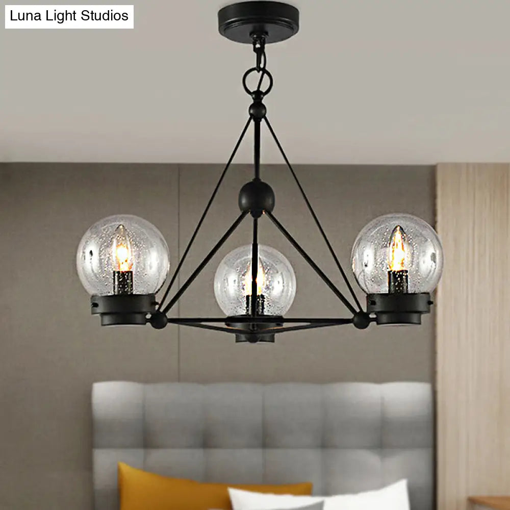 Modern Black Triangle Design Chandelier Pendant With Clear Frosted Glass - 3 Lights Living Room