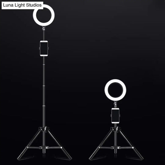 Modern Black Tripod Led Ring Vanity Light With Metallic Finish And Flush Mount Design