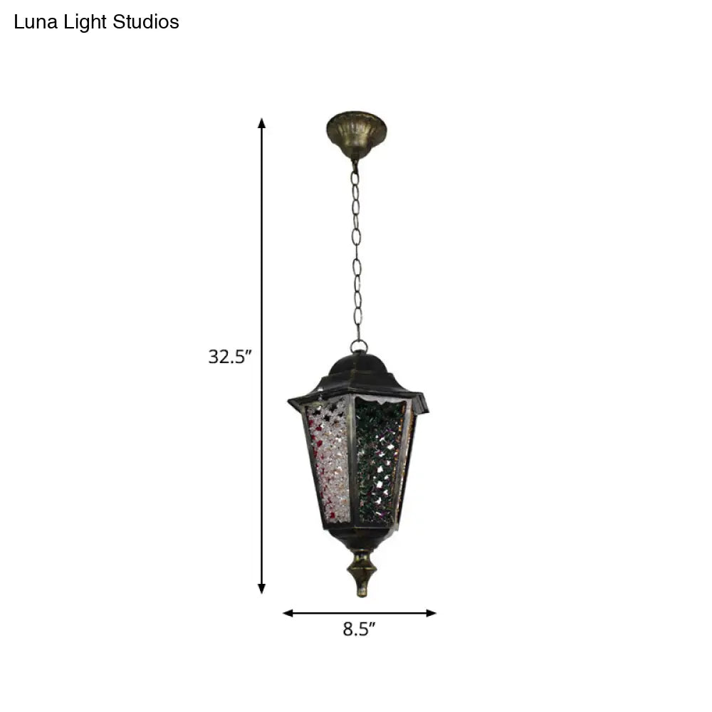 Modern Black Turkish Stained Glass Hanging Light For Dining Room - Flared/Lantern/Tapered Style