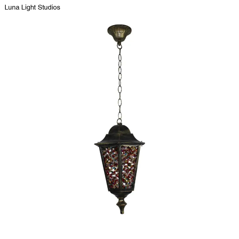 Modern Black Turkish Stained Glass Hanging Light For Dining Room - Flared/Lantern/Tapered Style