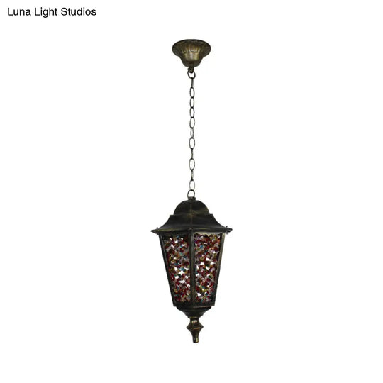 Modern Black Turkish Stained Glass Hanging Light For Dining Room - Flared/Lantern/Tapered Style