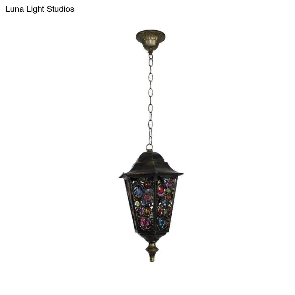 Modern Black Turkish Stained Glass Hanging Light For Dining Room - Flared/Lantern/Tapered Style