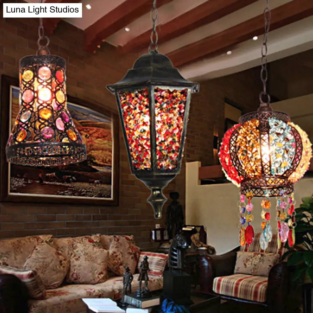 Modern Black Turkish Stained Glass Hanging Light For Dining Room - Flared/Lantern/Tapered Style