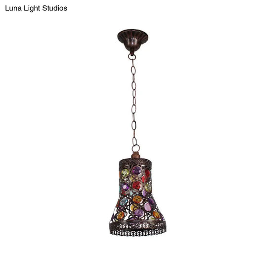 Modern Black Turkish Stained Glass Hanging Light For Dining Room - Flared/Lantern/Tapered Style