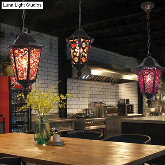 Modern Black Turkish Stained Glass Hanging Light For Dining Room - Flared/Lantern/Tapered Style