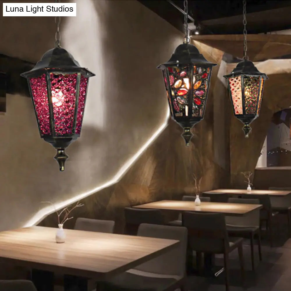 Modern Black Turkish Stained Glass Hanging Light For Dining Room - Flared/Lantern/Tapered Style