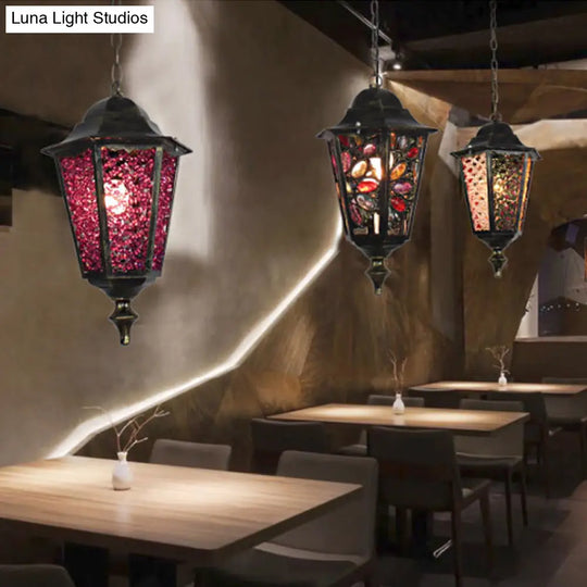 Modern Black Turkish Stained Glass Hanging Light For Dining Room - Flared/Lantern/Tapered Style