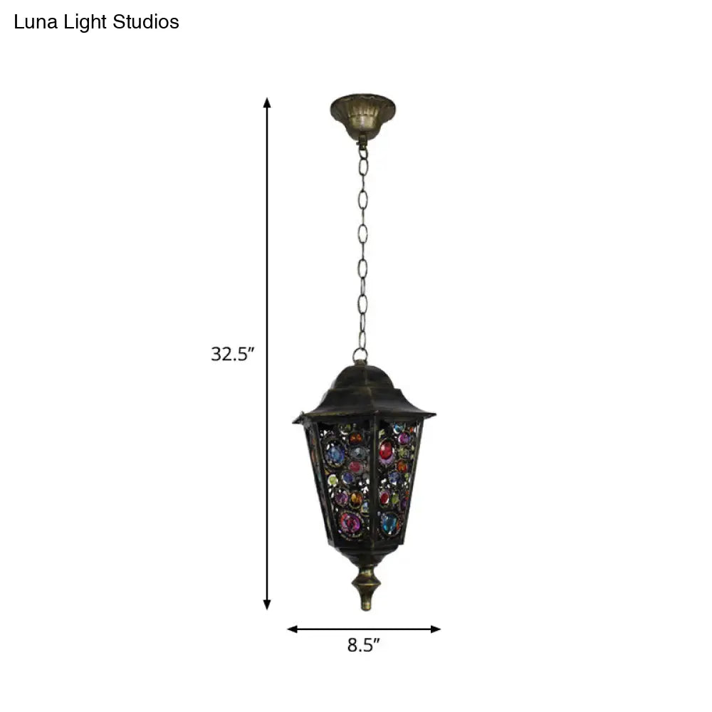 Modern Black Turkish Stained Glass Hanging Light For Dining Room - Flared/Lantern/Tapered Style