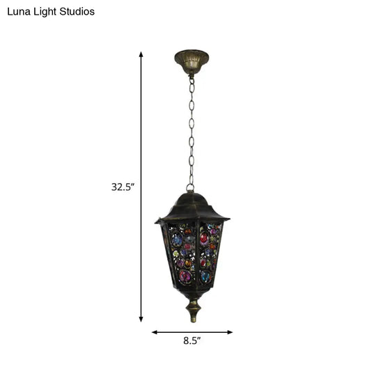 Modern Black Turkish Stained Glass Hanging Light For Dining Room - Flared/Lantern/Tapered Style