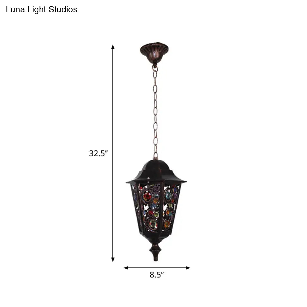 Modern Black Turkish Stained Glass Hanging Light For Dining Room - Flared/Lantern/Tapered Style