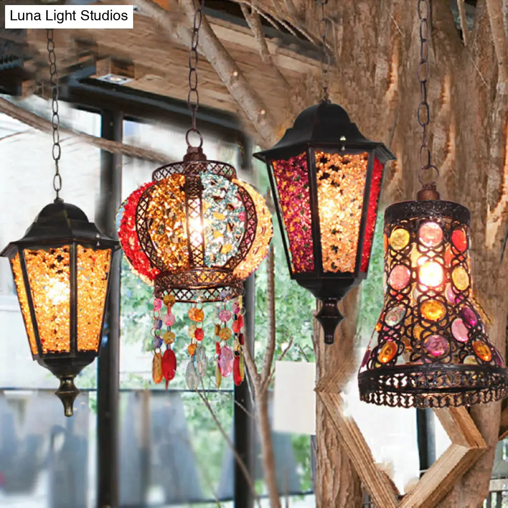 Modern Black Turkish Stained Glass Hanging Light For Dining Room - Flared/Lantern/Tapered Style