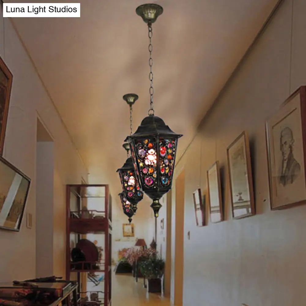 Modern Black Turkish Stained Glass Hanging Light For Dining Room - Flared/Lantern/Tapered Style