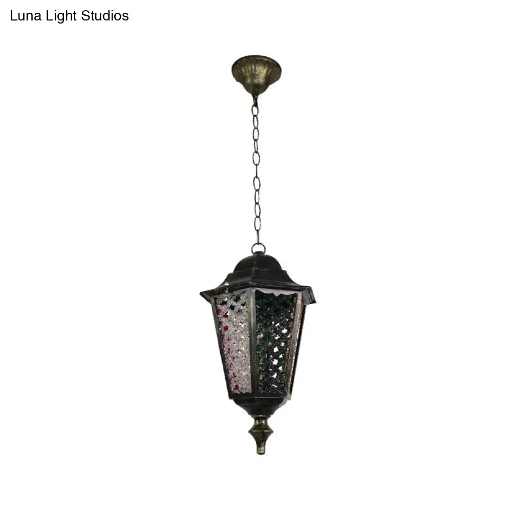 Modern Black Turkish Stained Glass Hanging Light For Dining Room - Flared/Lantern/Tapered Style