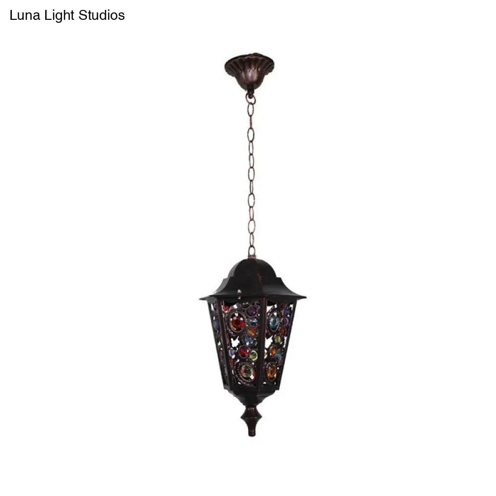 Modern Black Turkish Stained Glass Hanging Light For Dining Room - Flared/Lantern/Tapered Style