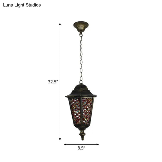 Modern Black Turkish Stained Glass Hanging Light For Dining Room - Flared/Lantern/Tapered Style