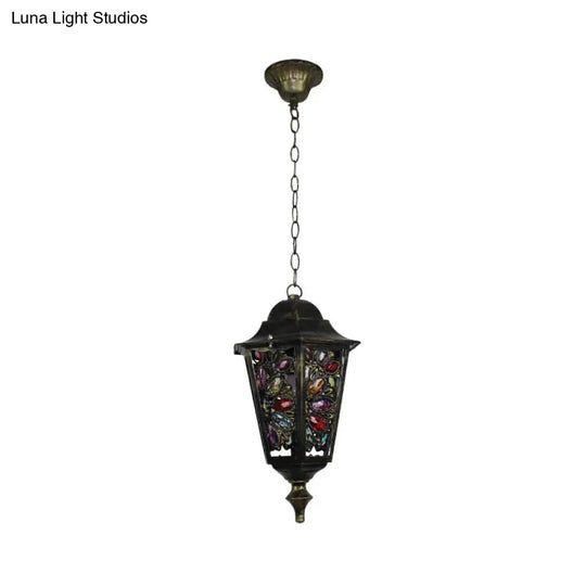 Modern Black Turkish Stained Glass Hanging Light For Dining Room - Flared/Lantern/Tapered Style