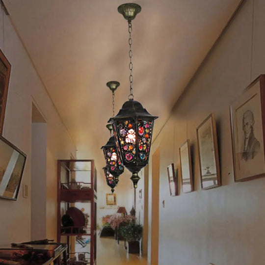 Modern Black Turkish Stained Glass Hanging Light For Dining Room - Flared/Lantern/Tapered Style