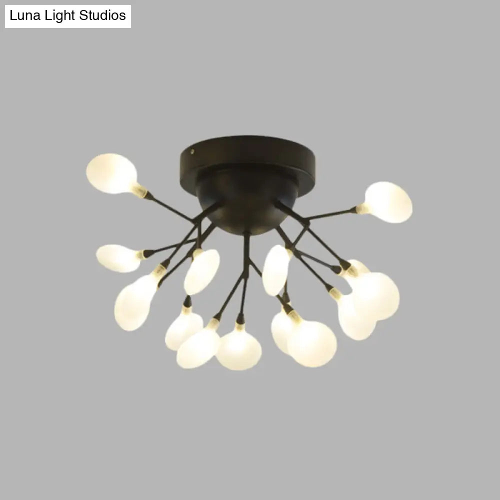 Modern Black Twig Ceiling Light With Round Flower Design - Creative Metallic Semi Flush For Cafes