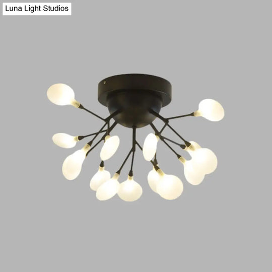 Modern Black Twig Ceiling Light With Round Flower Design - Creative Metallic Semi Flush For Cafes