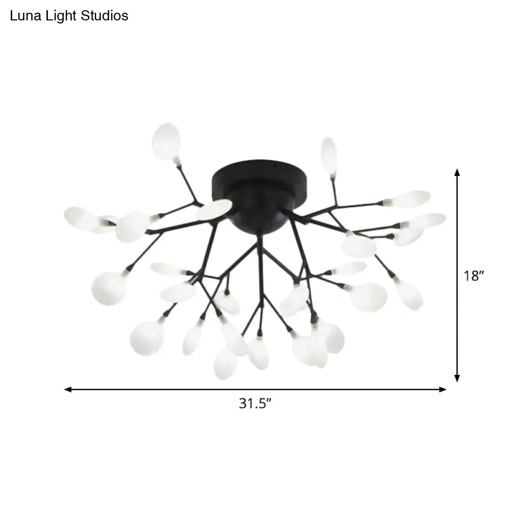 Modern Black Twig Ceiling Light With Round Flower Design - Creative Metallic Semi Flush For Cafes