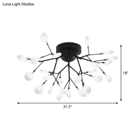 Modern Black Twig Ceiling Light With Round Flower Design - Creative Metallic Semi Flush For Cafes