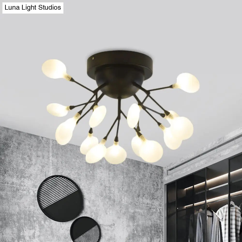Modern Black Twig Ceiling Light With Round Flower Design - Creative Metallic Semi Flush For Cafes 15
