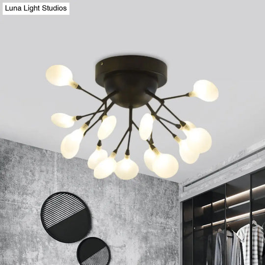 Modern Black Twig Ceiling Light With Round Flower Design - Creative Metallic Semi Flush For Cafes 15