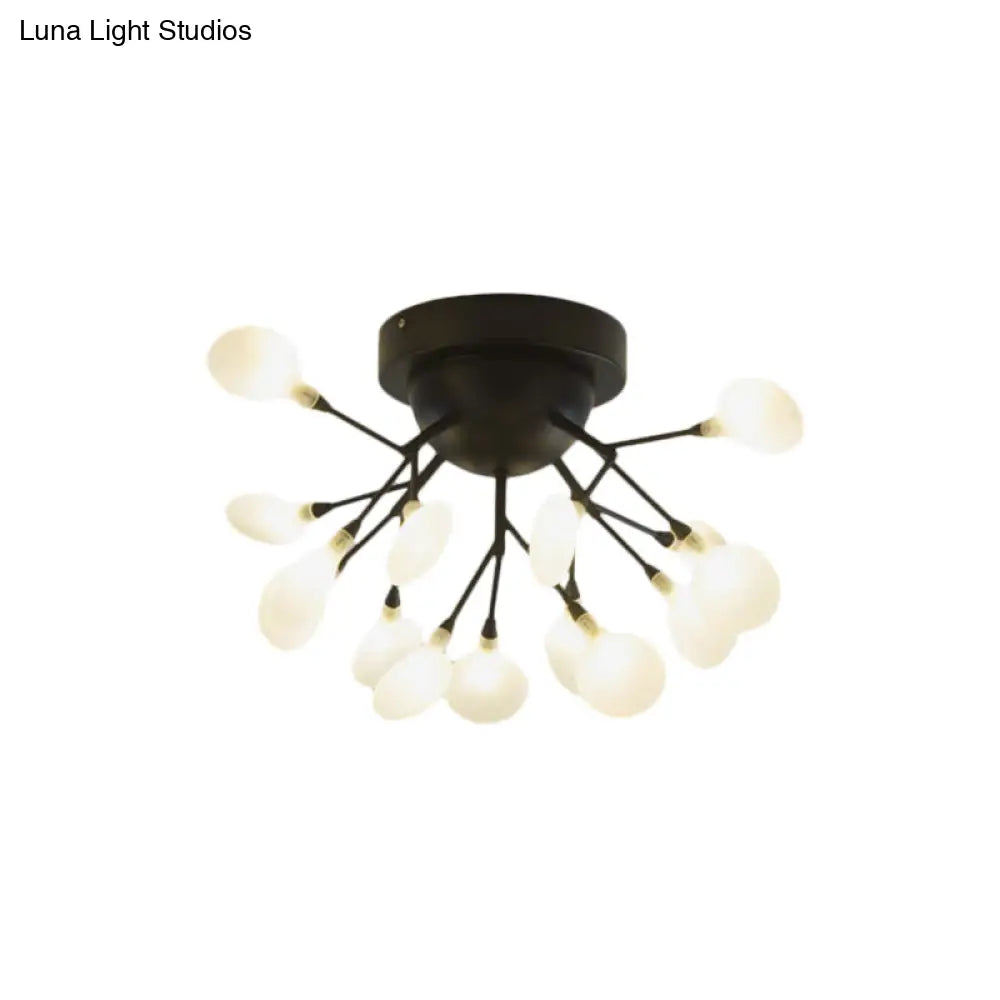 Modern Black Twig Ceiling Light With Round Flower Design - Creative Metallic Semi Flush For Cafes