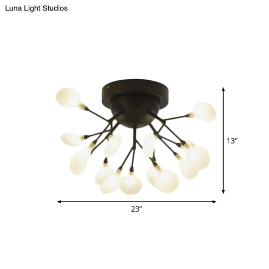 Modern Black Twig Ceiling Light With Round Flower Design - Creative Metallic Semi Flush For Cafes