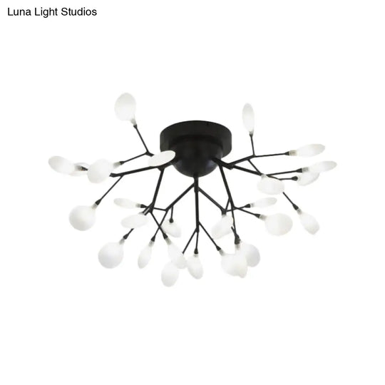 Modern Black Twig Ceiling Light With Round Flower Design - Creative Metallic Semi Flush For Cafes