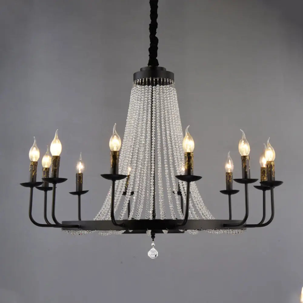 Modern Black Wagon Wheel Chandelier With Crystal Accents - Classic Metal Pendant Lighting Fixture 12