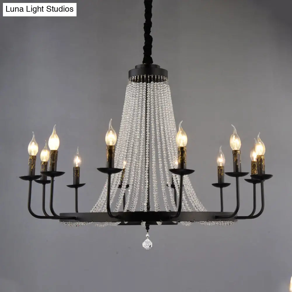 Modern Black Wagon Wheel Chandelier With Crystal Accents - Classic Metal Pendant Lighting Fixture