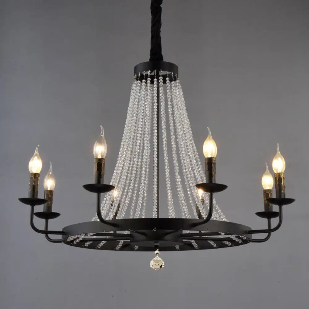 Modern Black Wagon Wheel Chandelier With Crystal Accents - Classic Metal Pendant Lighting Fixture 8