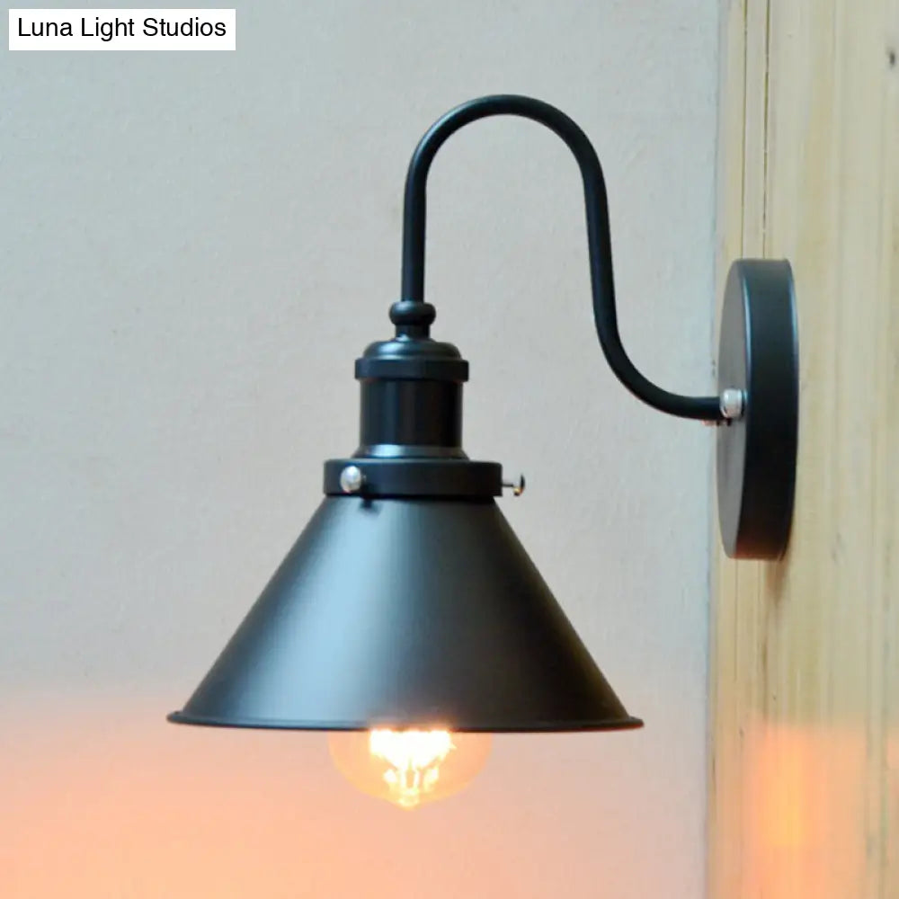 Modern Black Wall Hanging Light With Metal Shade - Warehouse Bedside Lighting