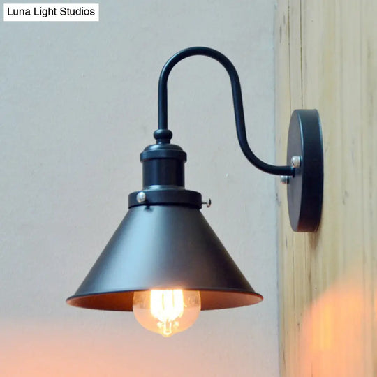 Modern Black Wall Hanging Light With Metal Shade - Warehouse Bedside Lighting