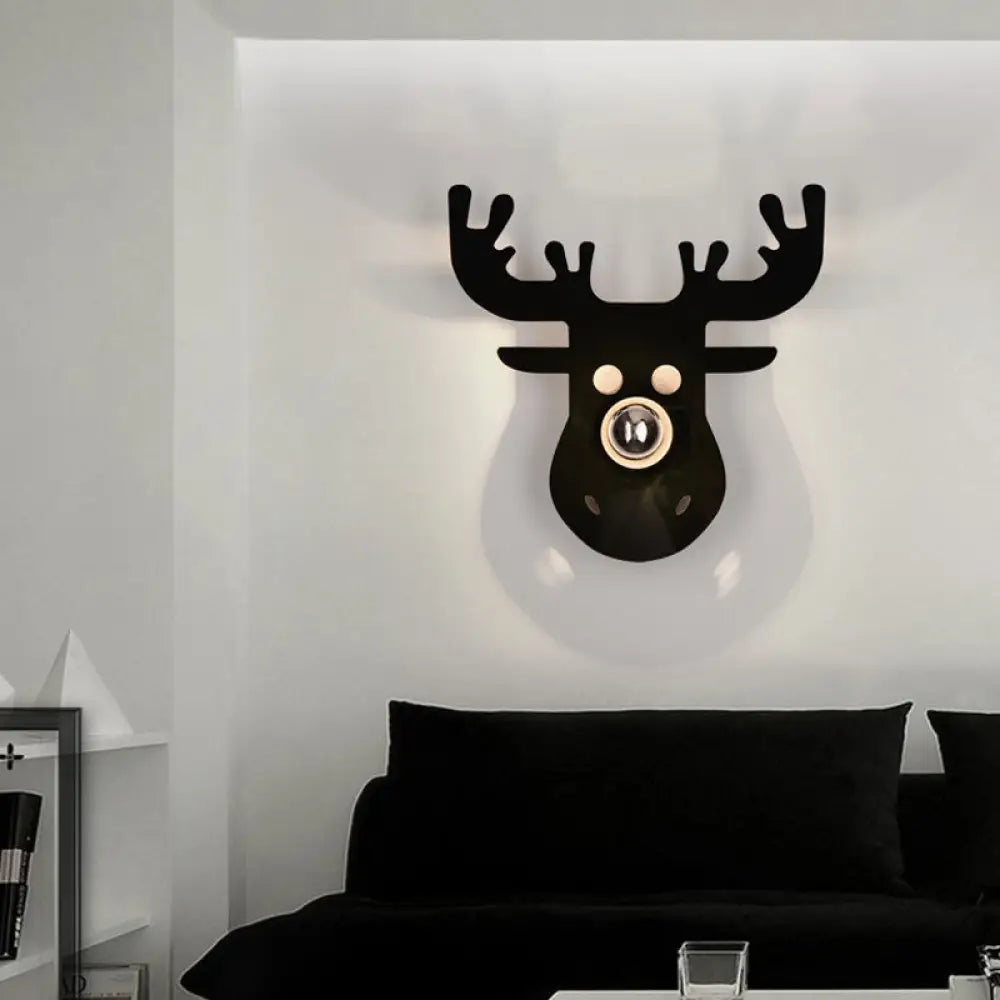 Modern Black Wall Light With Deer Metal Shade For Bedroom Sconce Lighting