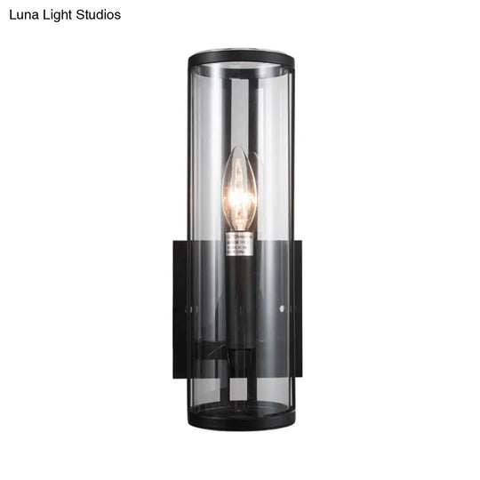 Modern Black Wall Sconce With Clear Cylindrical Glass Bulb Mounted Lamp