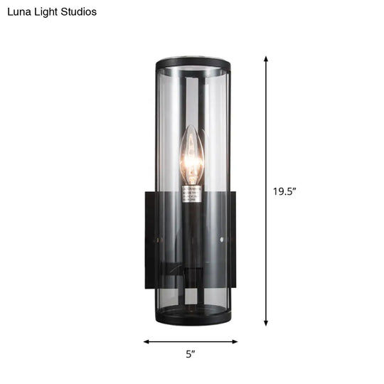 Modern Black Wall Sconce With Clear Cylindrical Glass Bulb Mounted Lamp