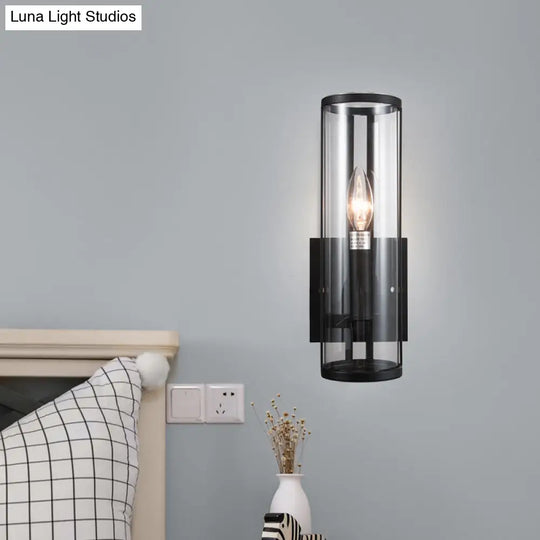 Modern Black Wall Sconce With Clear Cylindrical Glass Bulb Mounted Lamp