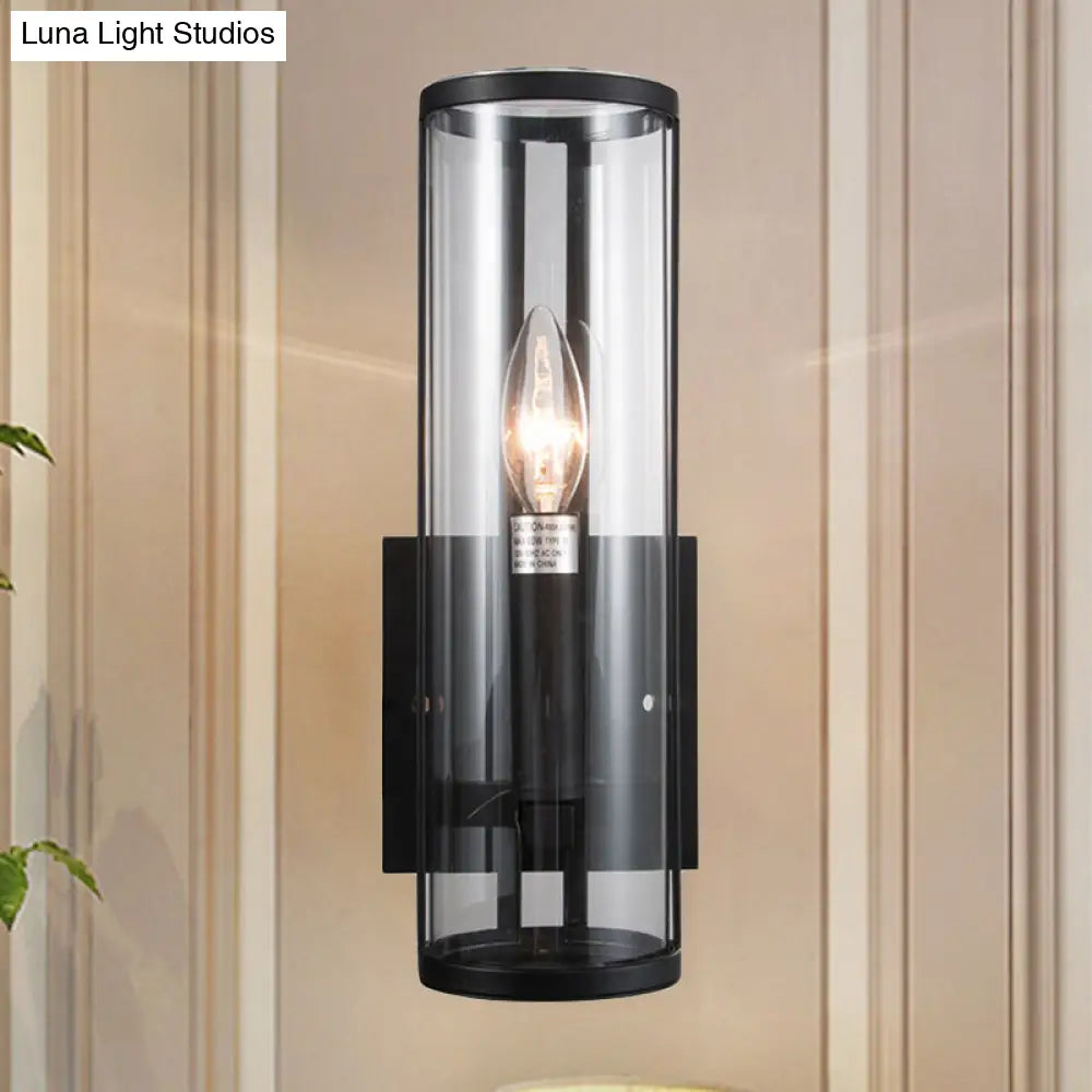 Modern Black Wall Sconce With Clear Cylindrical Glass Bulb Mounted Lamp