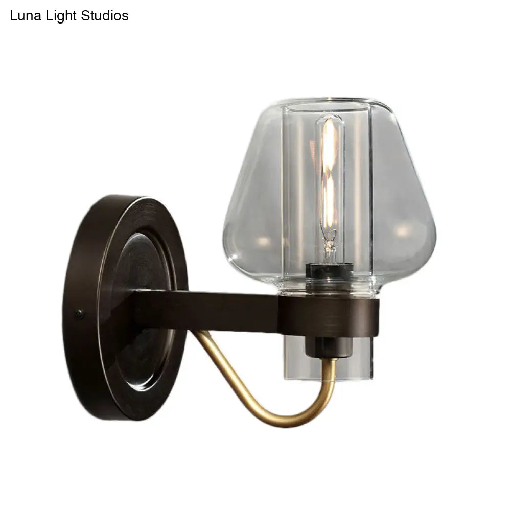 Modern Black Wall Sconce With Clear Glass Mushroom Shade - 1 Light Bedroom Lighting Fixture