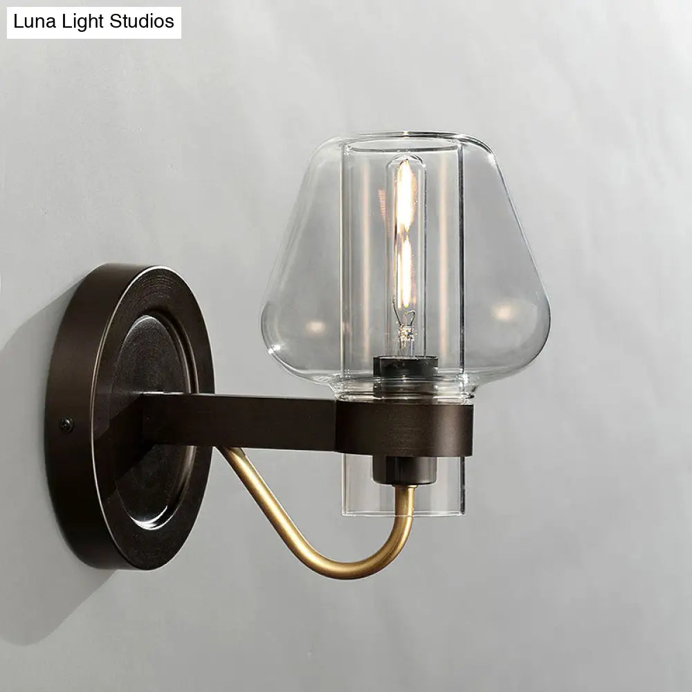 Modern Black Wall Sconce With Clear Glass Mushroom Shade - 1 Light Bedroom Lighting Fixture