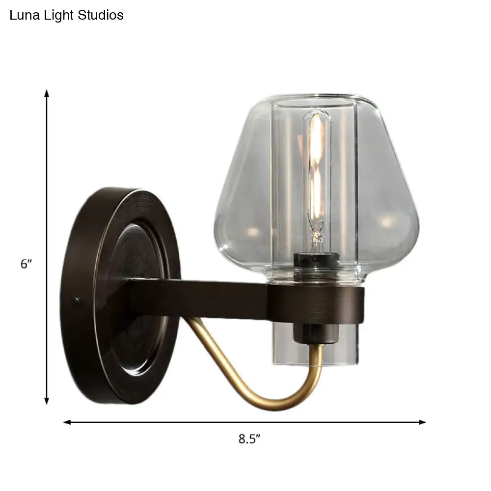 Modern Black Wall Sconce With Clear Glass Mushroom Shade - 1 Light Bedroom Lighting Fixture