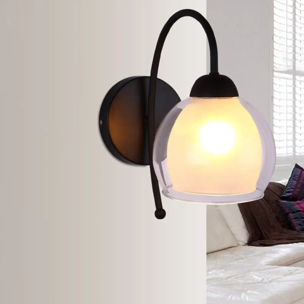 Modern Black Wall Sconce With Gooseneck Arm - Clear And Frosted Glass Single Light