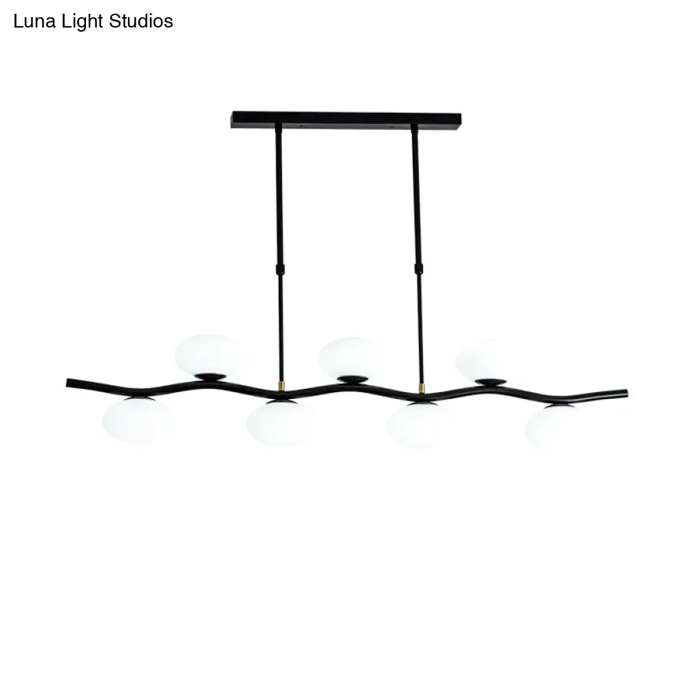 Modern Black Wavy Pendant Light - 7-Light White Glass Ceiling Island Lamp With Extendable Rods