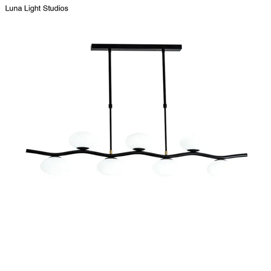 Modern Black Wavy Pendant Light - 7-Light White Glass Ceiling Island Lamp With Extendable Rods