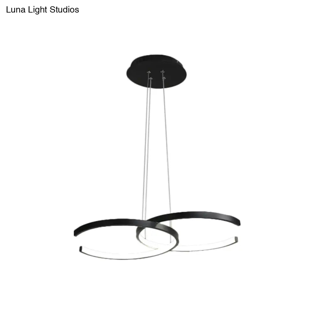 Modern Black/White 2 C-Frame Led Chandelier Pendant With Warm/White Down Lighting