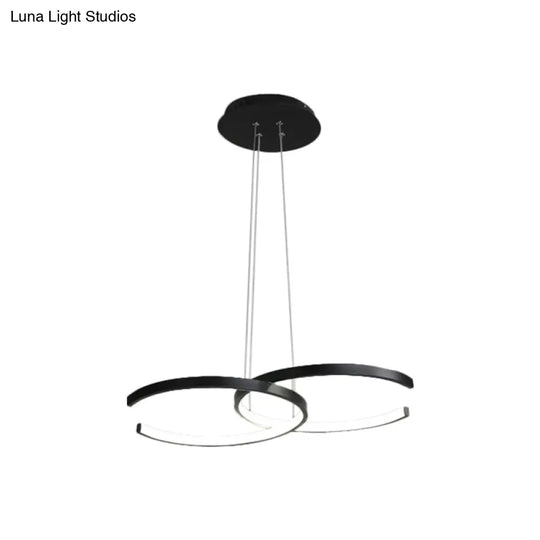 Modern Black/White 2 C-Frame Led Chandelier Pendant With Warm/White Down Lighting