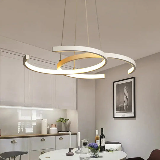 Modern Black/White 2 C-Frame Led Chandelier Pendant With Warm/White Down Lighting White / Warm